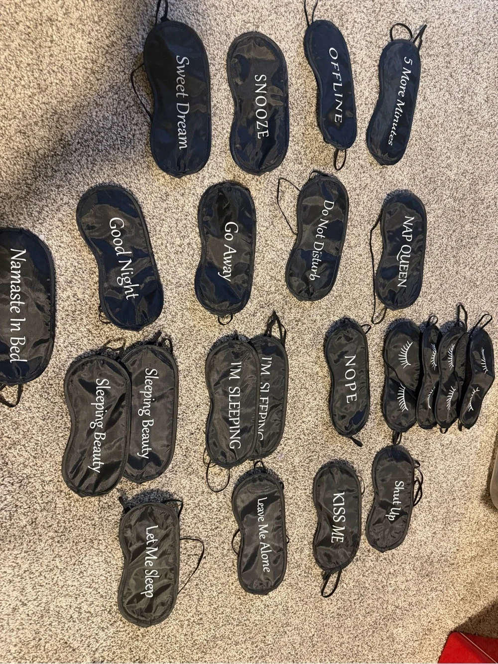 22 totalBlack Sleep Mask Eye Cover with Printed Phrases - Ideal for Travel & Res
